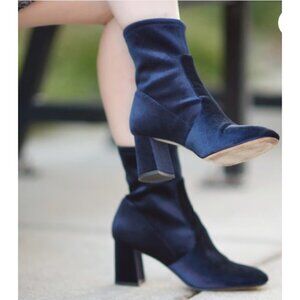 Ann Taylor Larissa Velvet Stretch Navy Blue Booties Womens Size 9.5M Glam Boots